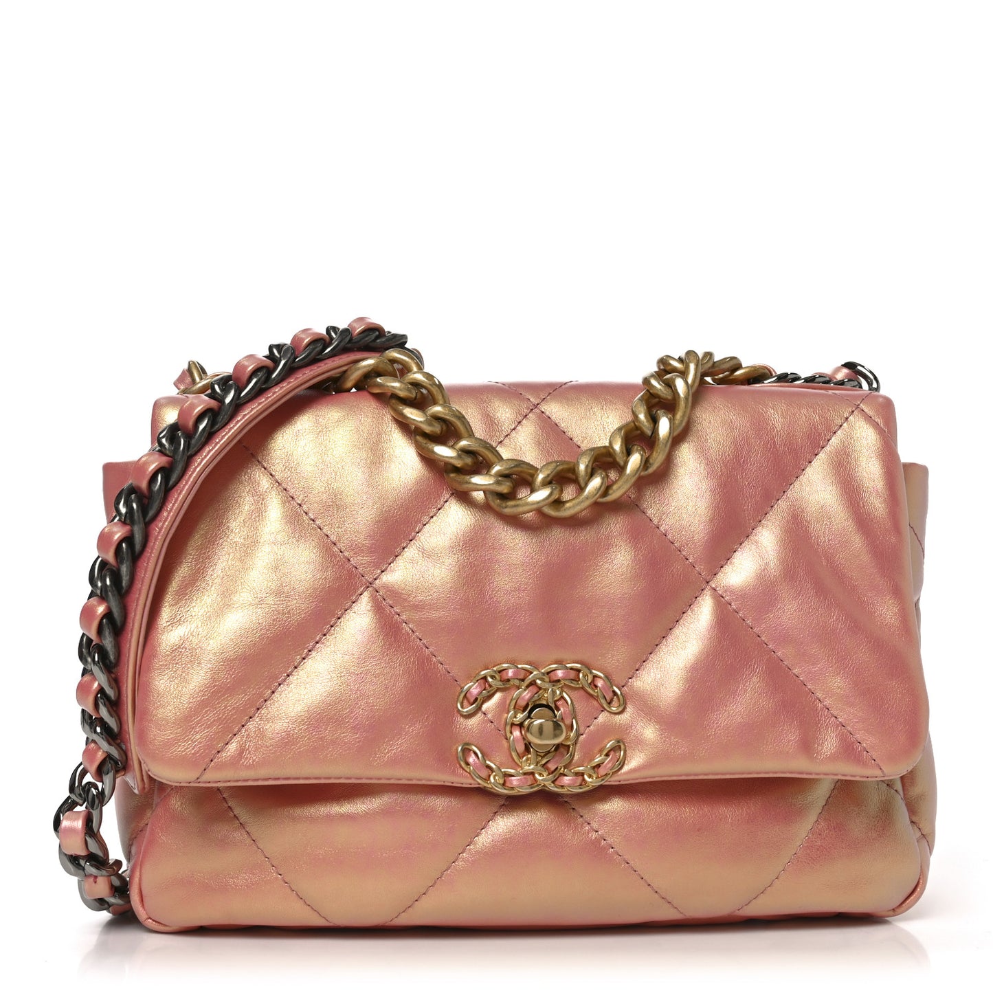Iridescent Calfskin Quilted Medium Chanel 19 Flap Pink