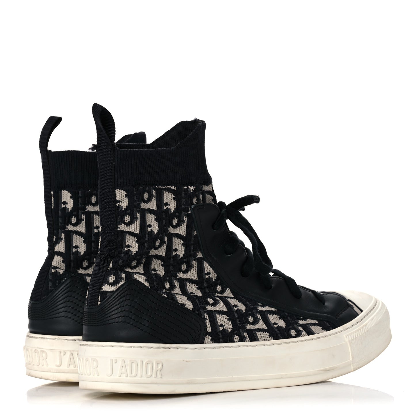 Technical Knit Calfskin Oblique Womens Walk'n Dior High Top Sneakers 38.5 Deep Blue