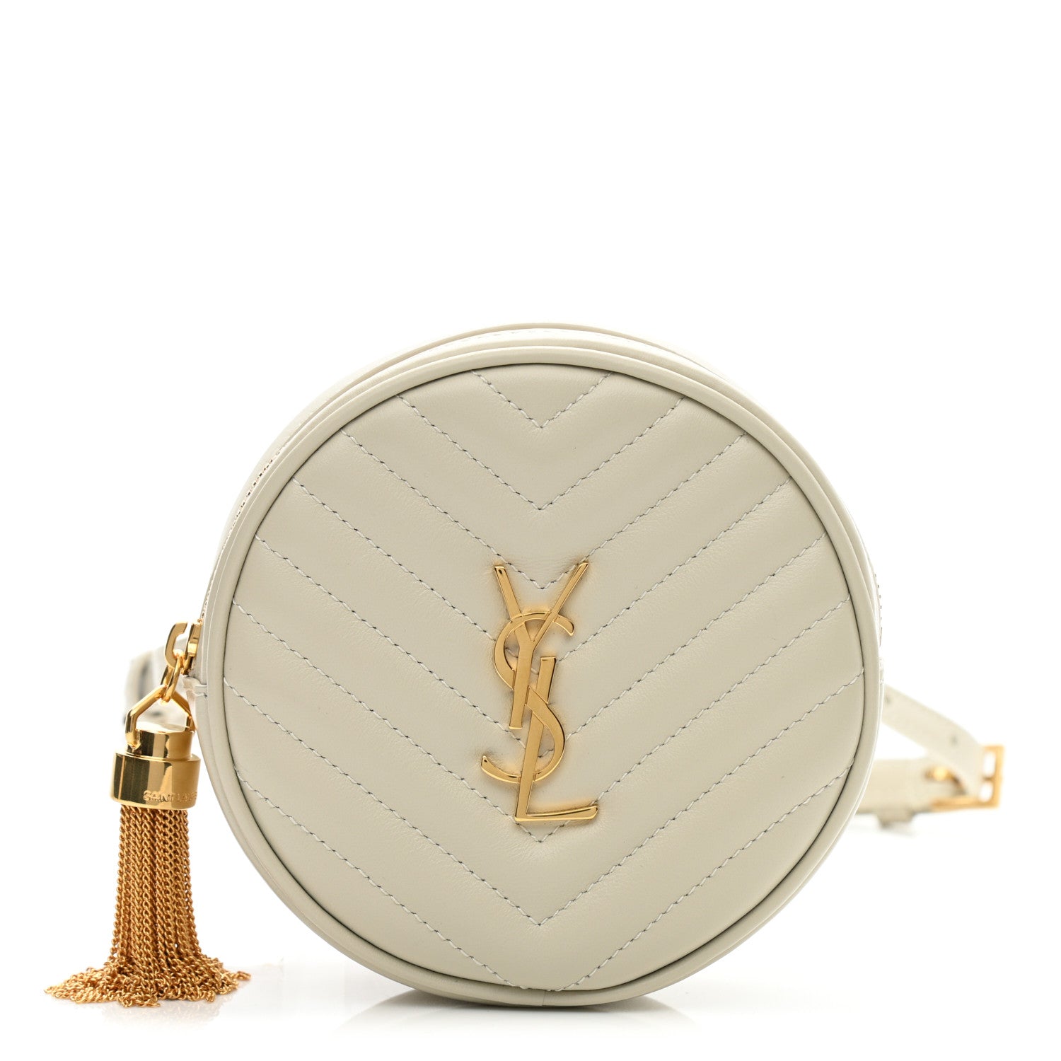 Saint Laurent Calfskin Matelasse Chevron Quilted Baby Round Vinyle Belt Bag Blanc Vintage 1 of 11