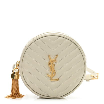 Saint Laurent Calfskin Matelasse Chevron Quilted Baby Round Vinyle Belt Bag Blanc Vintage 1 of 11