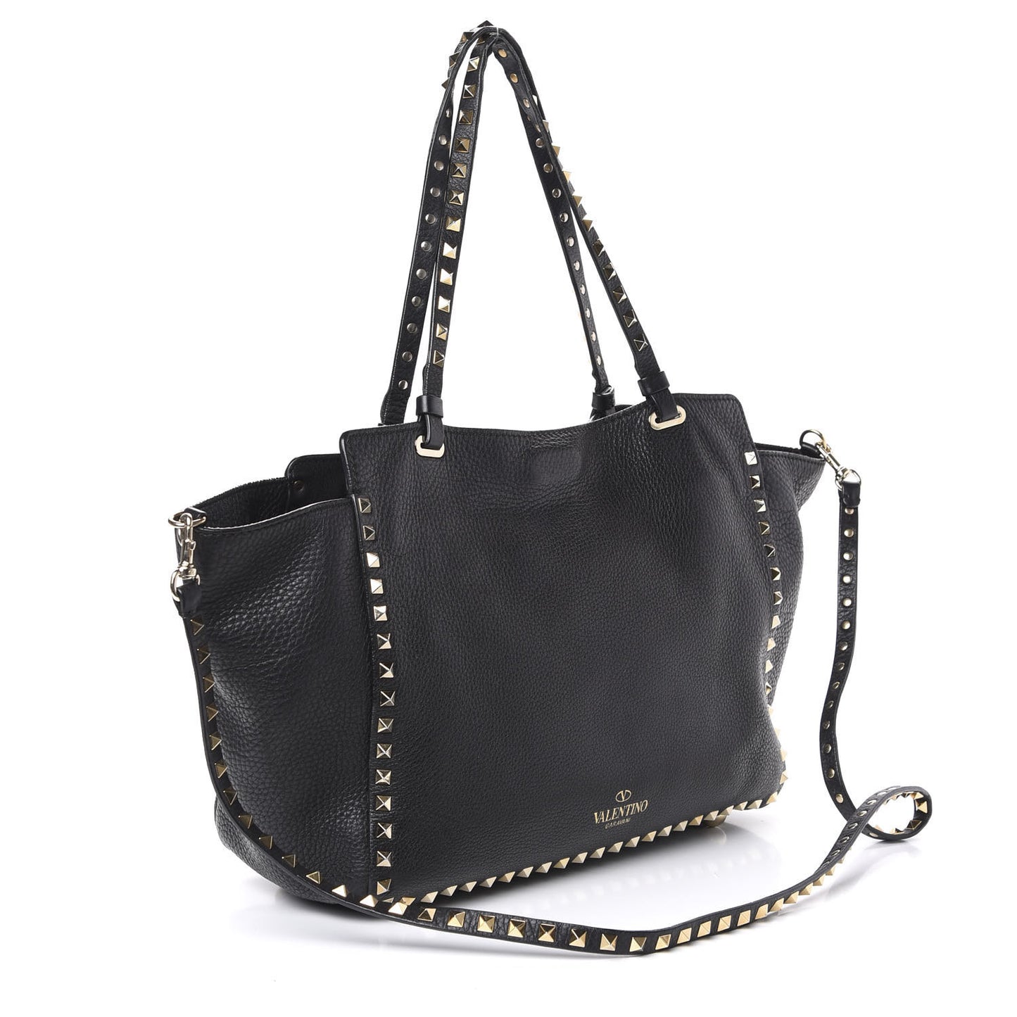 Pebbled Calfskin Medium Rockstud Tote Black
