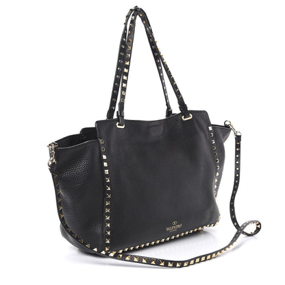 Valentino Garavani Pebbled Calfskin Medium Rockstud Tote Black 2 of 9