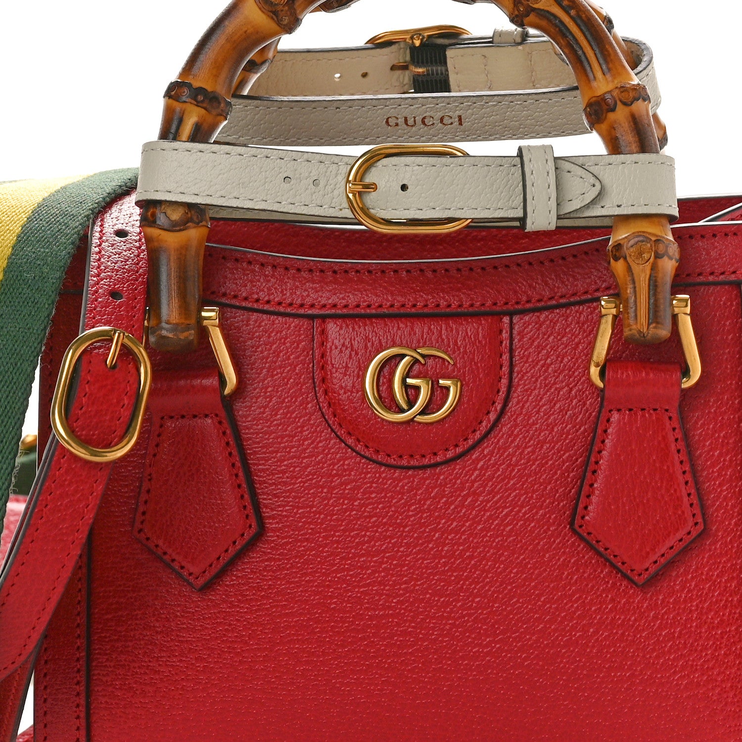 Gucci Textured Dollar Calfskin Web Mini Diana Tote Bag Red 8 of 11