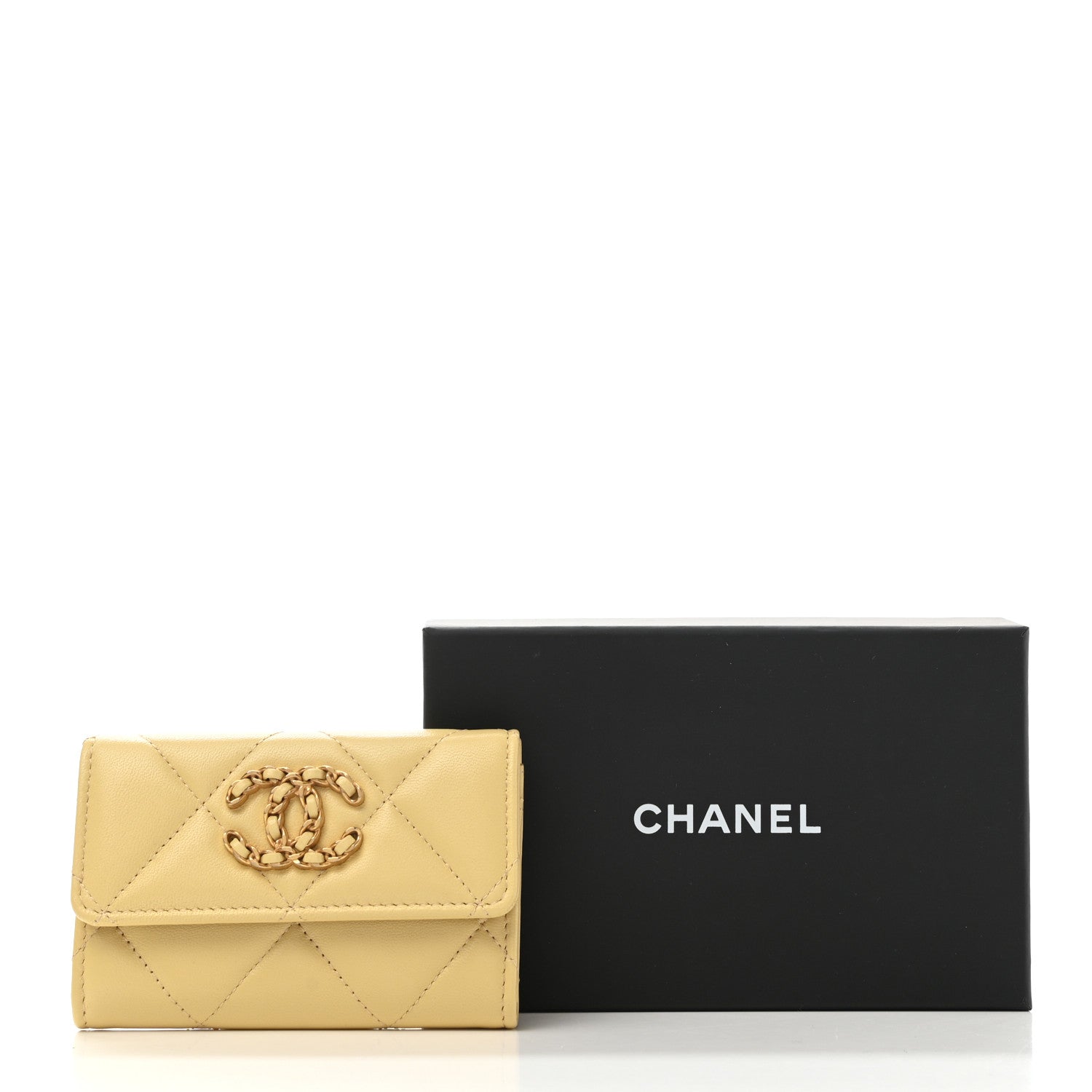 Chanel Lambskin Quilted Chanel 19 Flap Card Holder Yellow 10 of 10