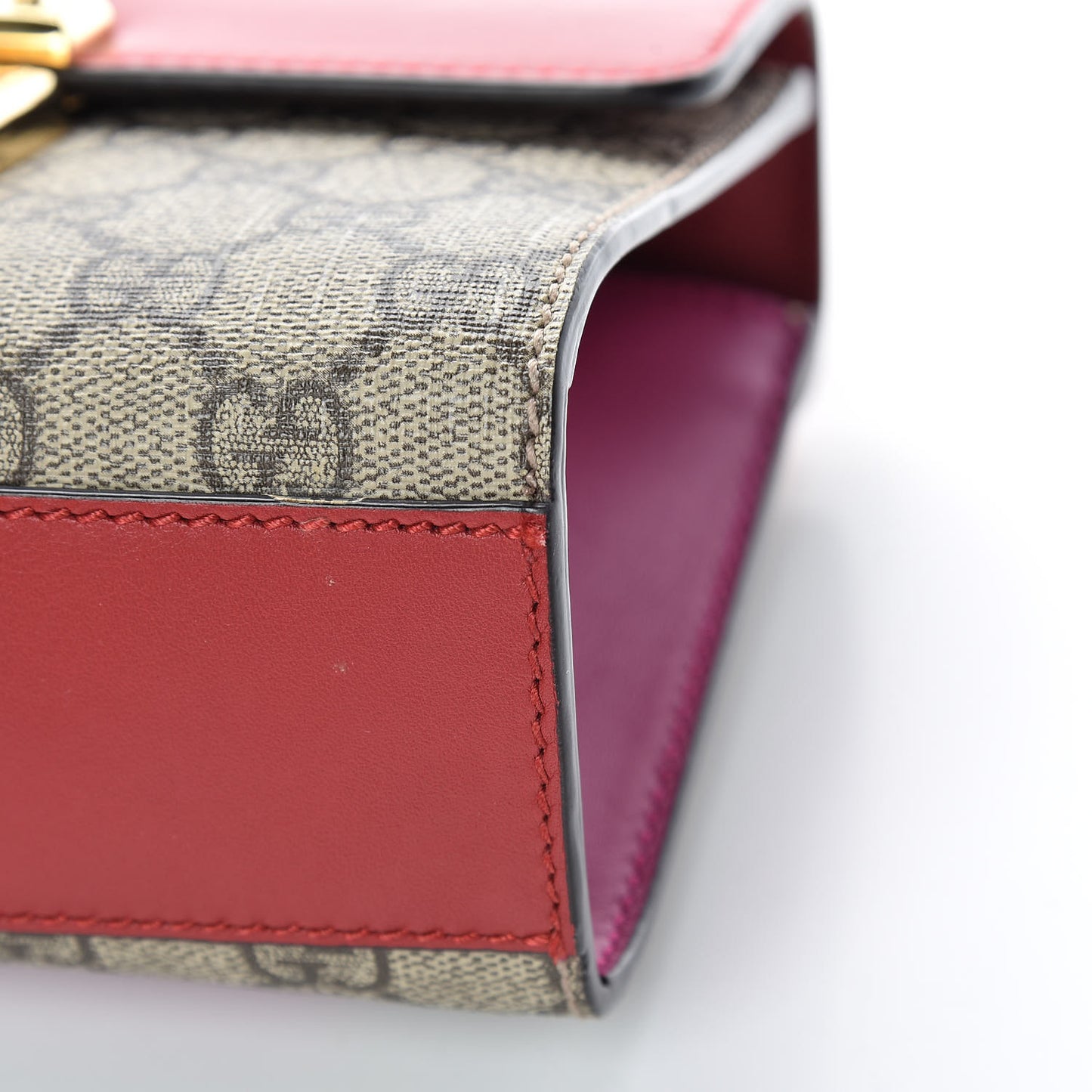 GG Supreme Monogram Calfskin Small Padlock Shoulder Bag Beige Hibiscus Red New Rosette