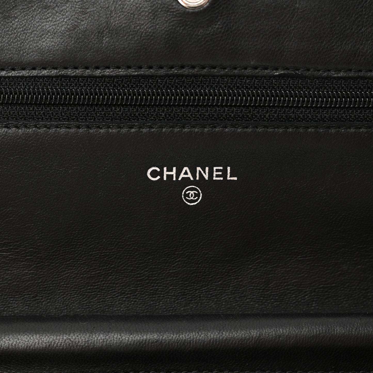 Lambskin Camellia Embossed Wallet on Chain WOC Black