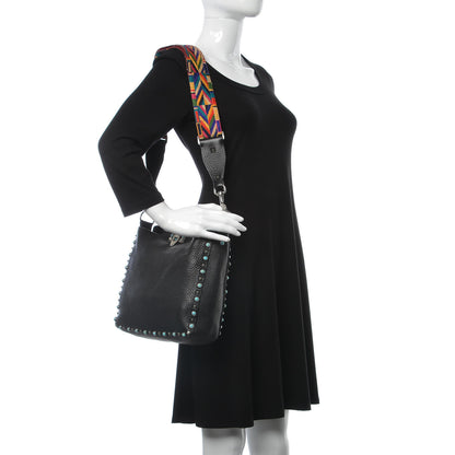Valentino Garavani Pebbled Calfskin Tribal Small Guitar Strap Rockstud Rolling Flip-Lock Messenger Bag Black 2 of 13