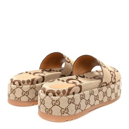 Gucci Monogram Maxi GG Angelina Platform 55mm Slide Sandals 41 Camel Ebony 5 of 10