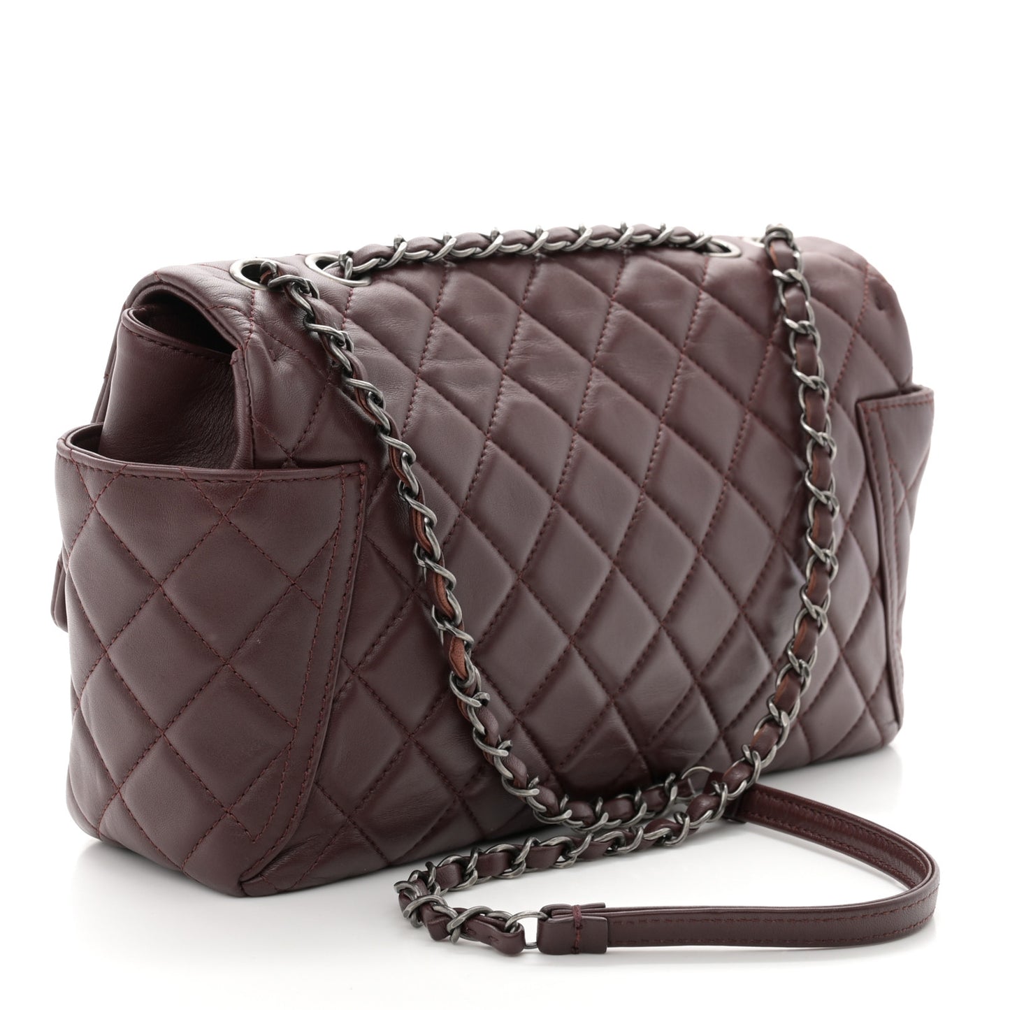 Lambskin Quilted Large Around Pockets Flap Burgundy