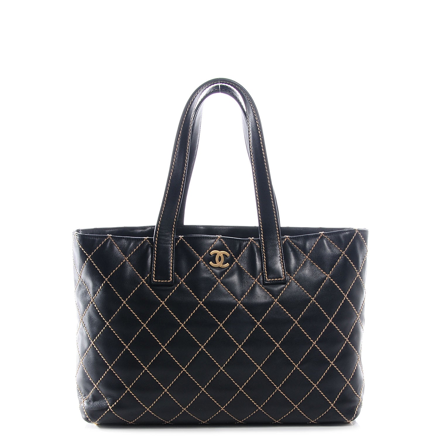 Chanel Leather Contrast Stitch Surpique Shopping Tote Black 1 of 7