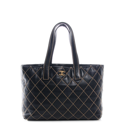 Chanel Leather Contrast Stitch Surpique Shopping Tote Black 1 of 7