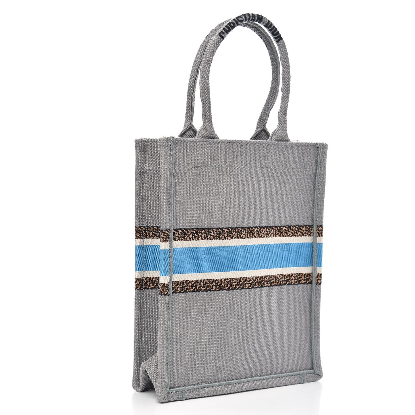 Canvas Embroidered Vertical Fleurs Bibliques Book Tote Grey Multicolor