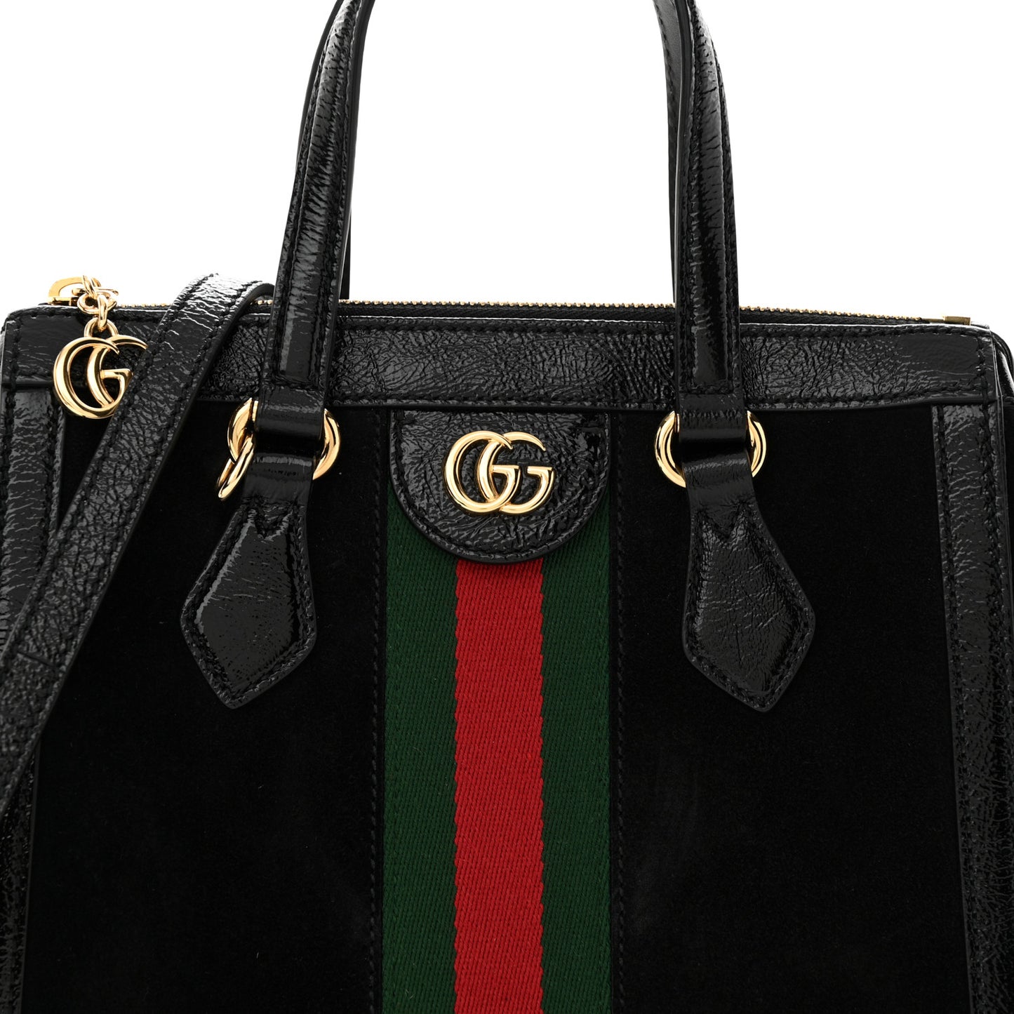Suede Patent GG Web Small Ophidia Tote Bag Black