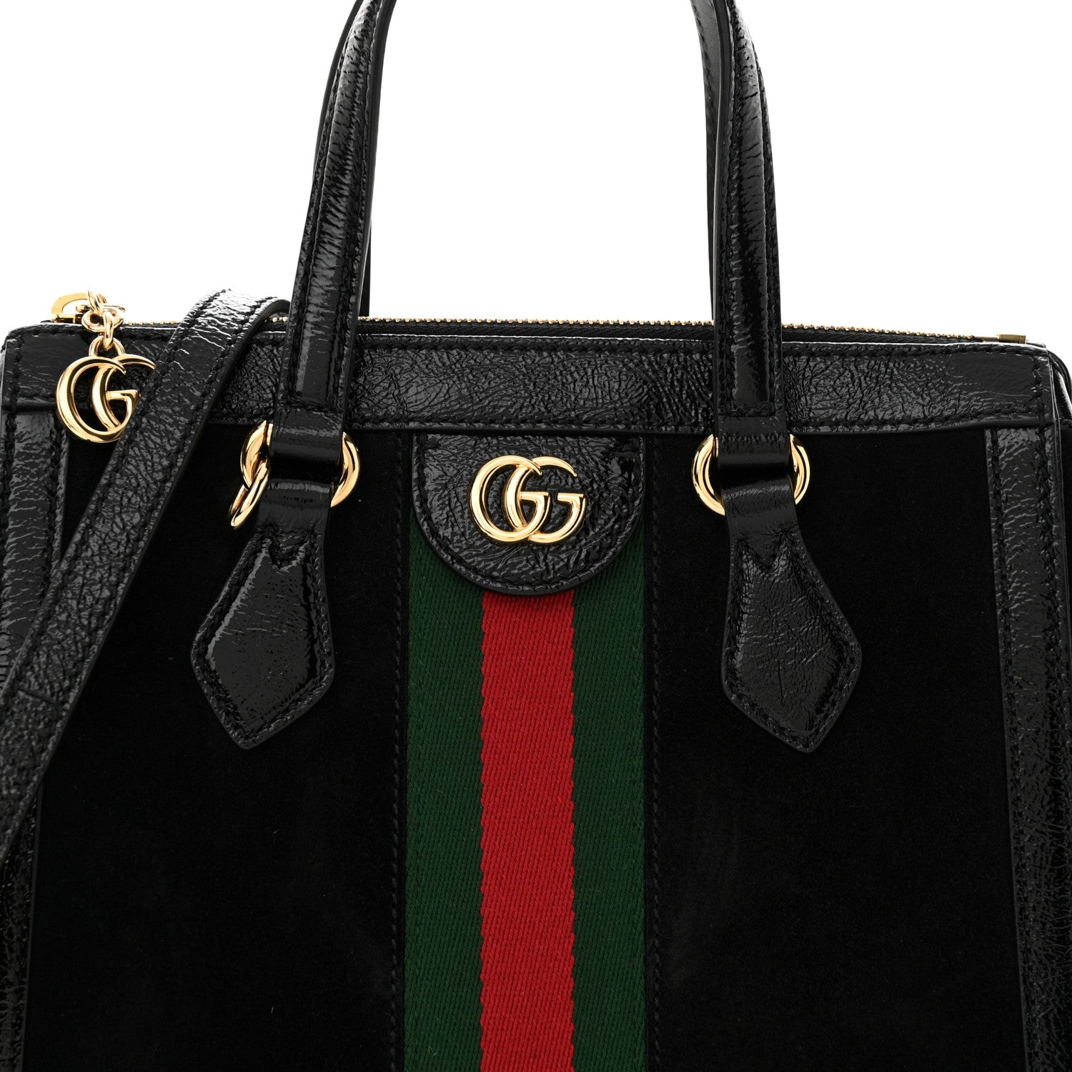 Gucci Suede Patent GG Web Small Ophidia Tote Bag Black 8 of 17