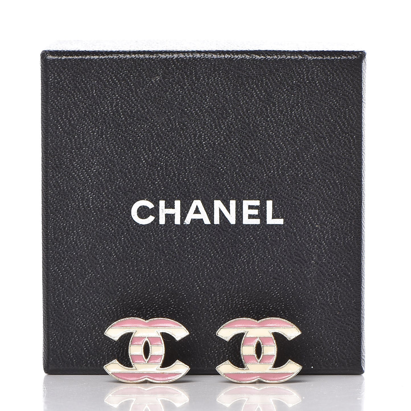 Enamel Striped CC Earrings Pink White Gold