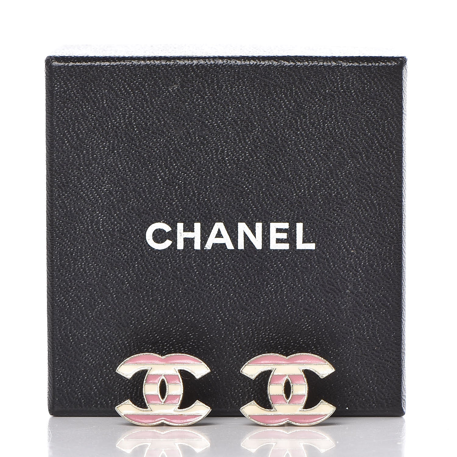 Chanel Enamel Striped CC Earrings Pink White Gold 5 of 5