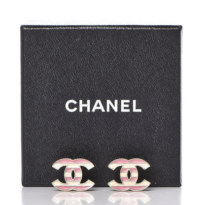 Chanel Enamel Striped CC Earrings Pink White Gold 5 of 5