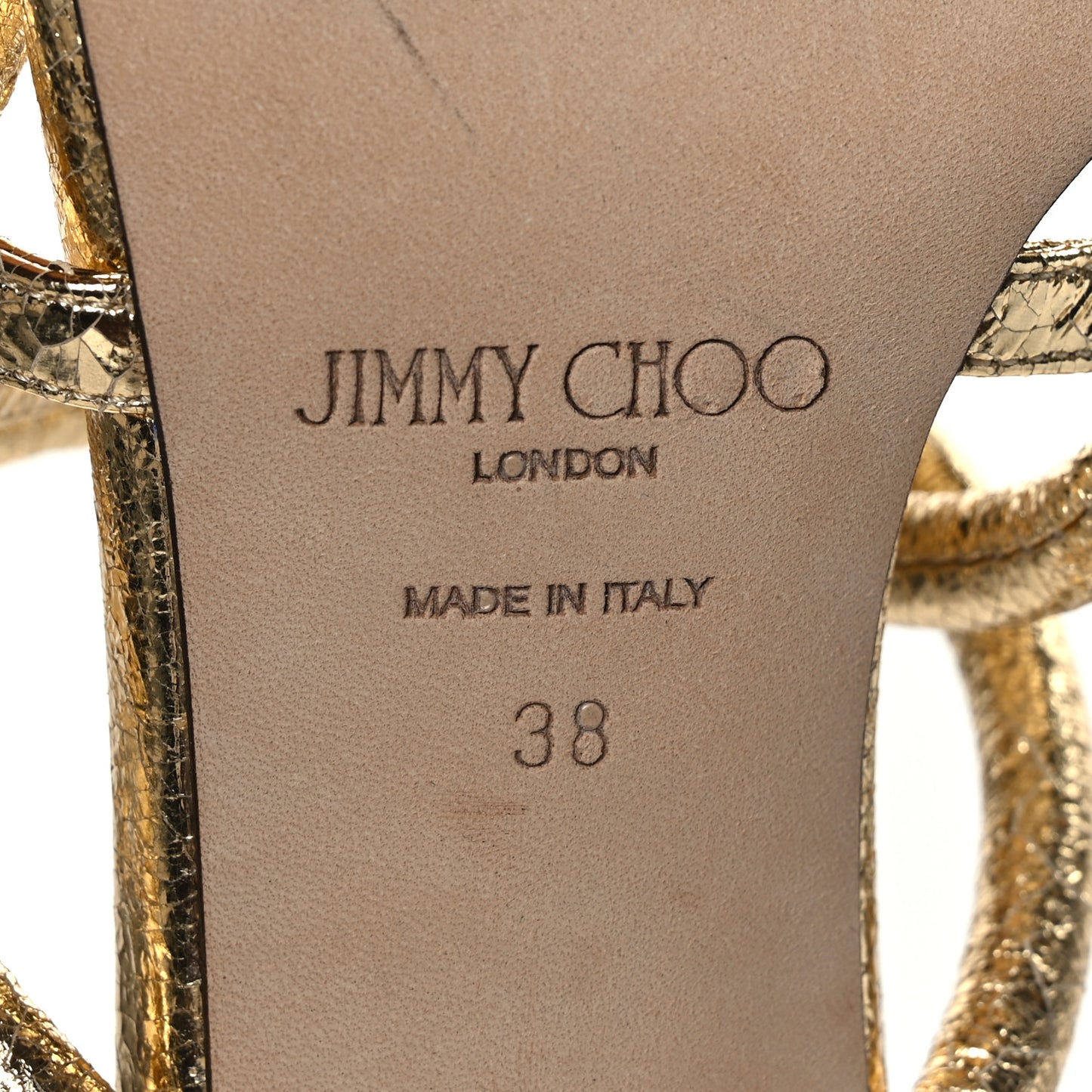 Metallic Crackled Calfskin Cape 75 Strappy Slide Sandals 38 Gold