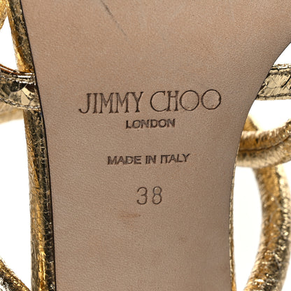 Jimmy Choo Metallic Crackled Calfskin Cape 75 Strappy Slide Sandals 38 Gold 7 of 7