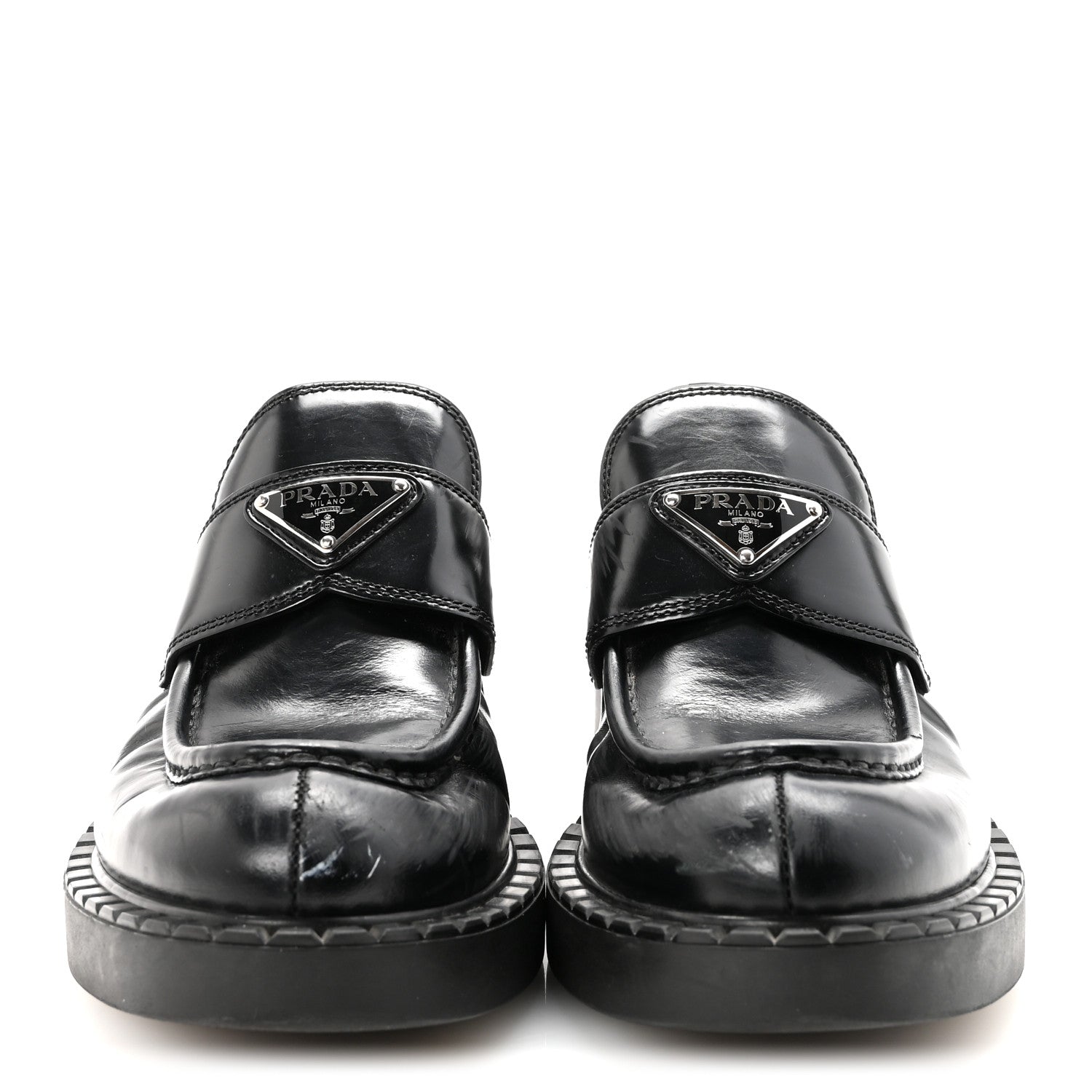 Prada Spazzolato Metal Triangle Logo 50mm Loafers 40 Black 3 of 9