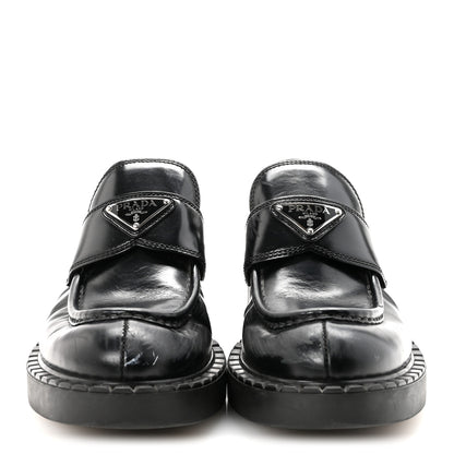 Prada Spazzolato Metal Triangle Logo 50mm Loafers 40 Black 3 of 9