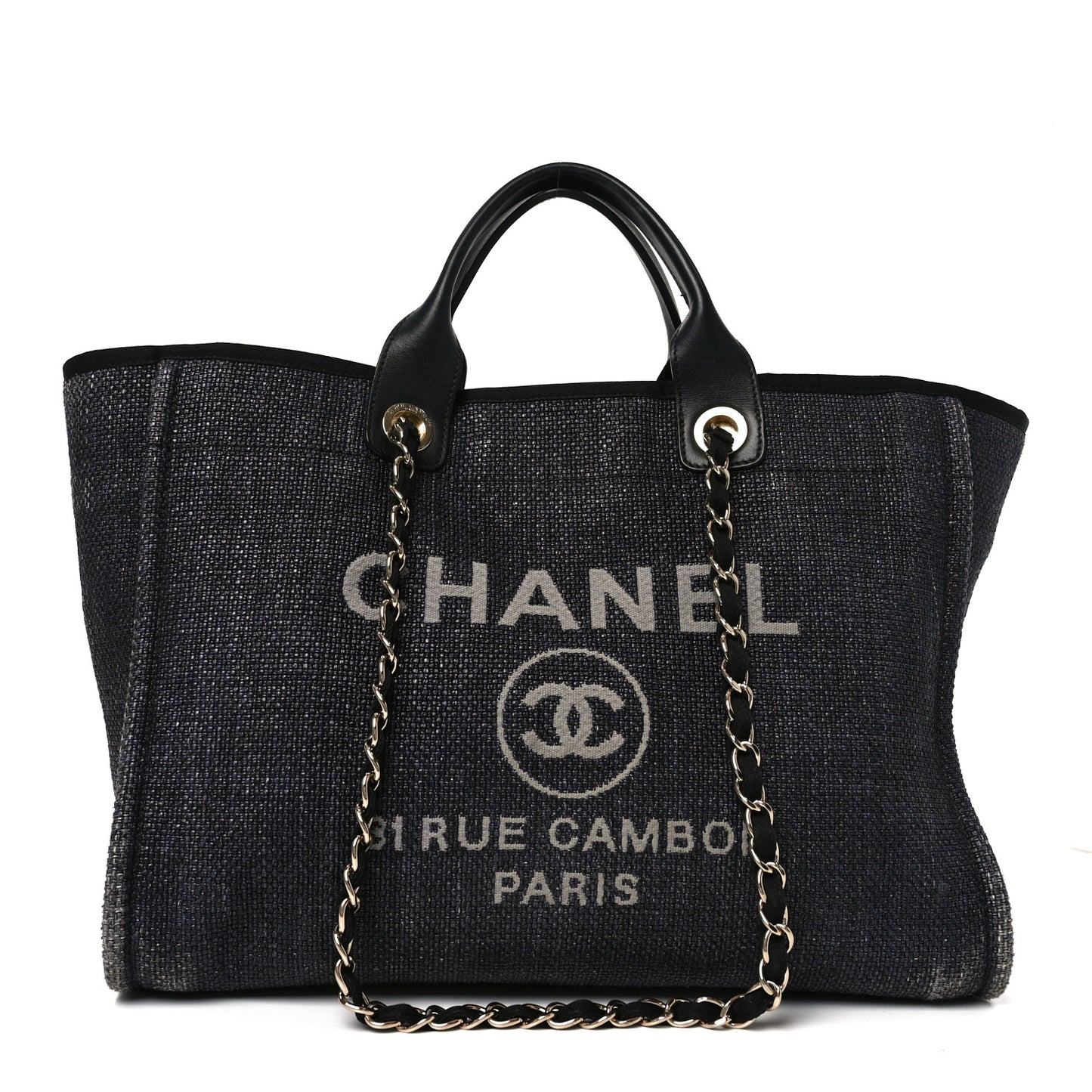Woven Straw Raffia Large Deauville Tote Black