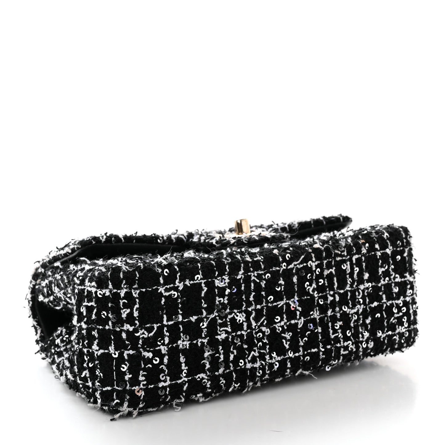 Tweed Quilted Mini Top Handle Rectangular Flap Black White