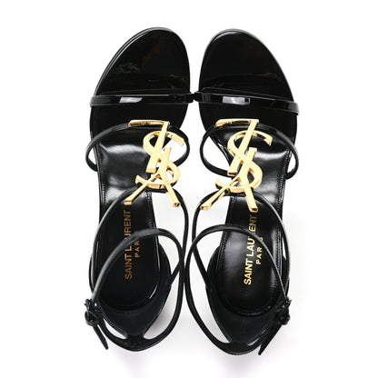 Saint Laurent Patent Cassandra 100 Ankle Strap Sandals 38 Black 2 of 9