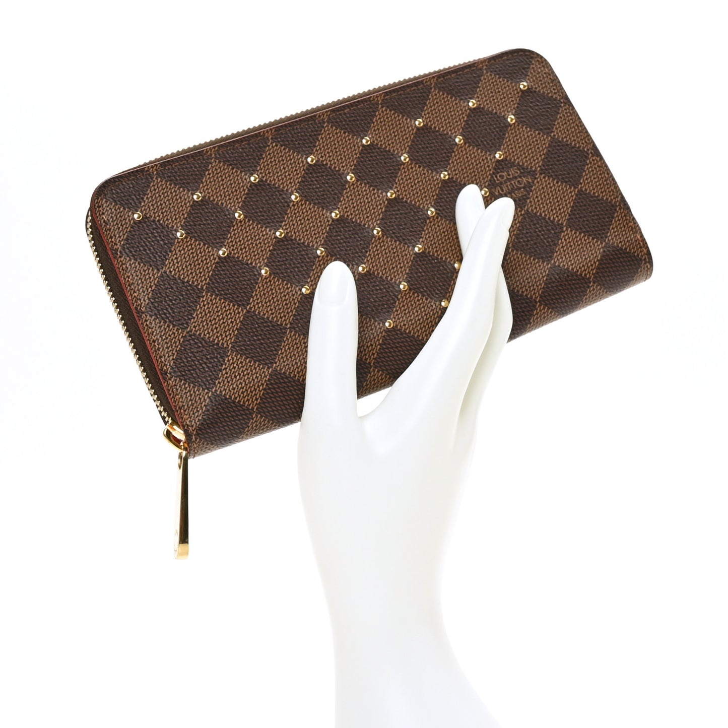 Damier Ebene Studded Zippy Wallet Cherry