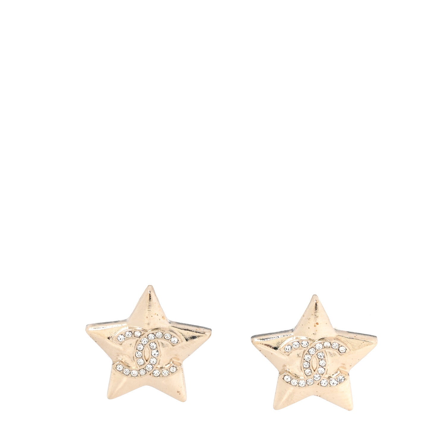 Chanel Metal Crystal CC Star Clip On Earrings Gold 1 of 5
