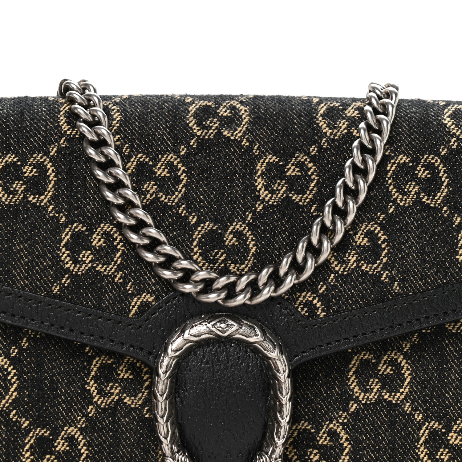 Gucci Jacquard Black Denim GG Monogram Mini Dionysus Chain Wallet Black Ivory 8 of 11