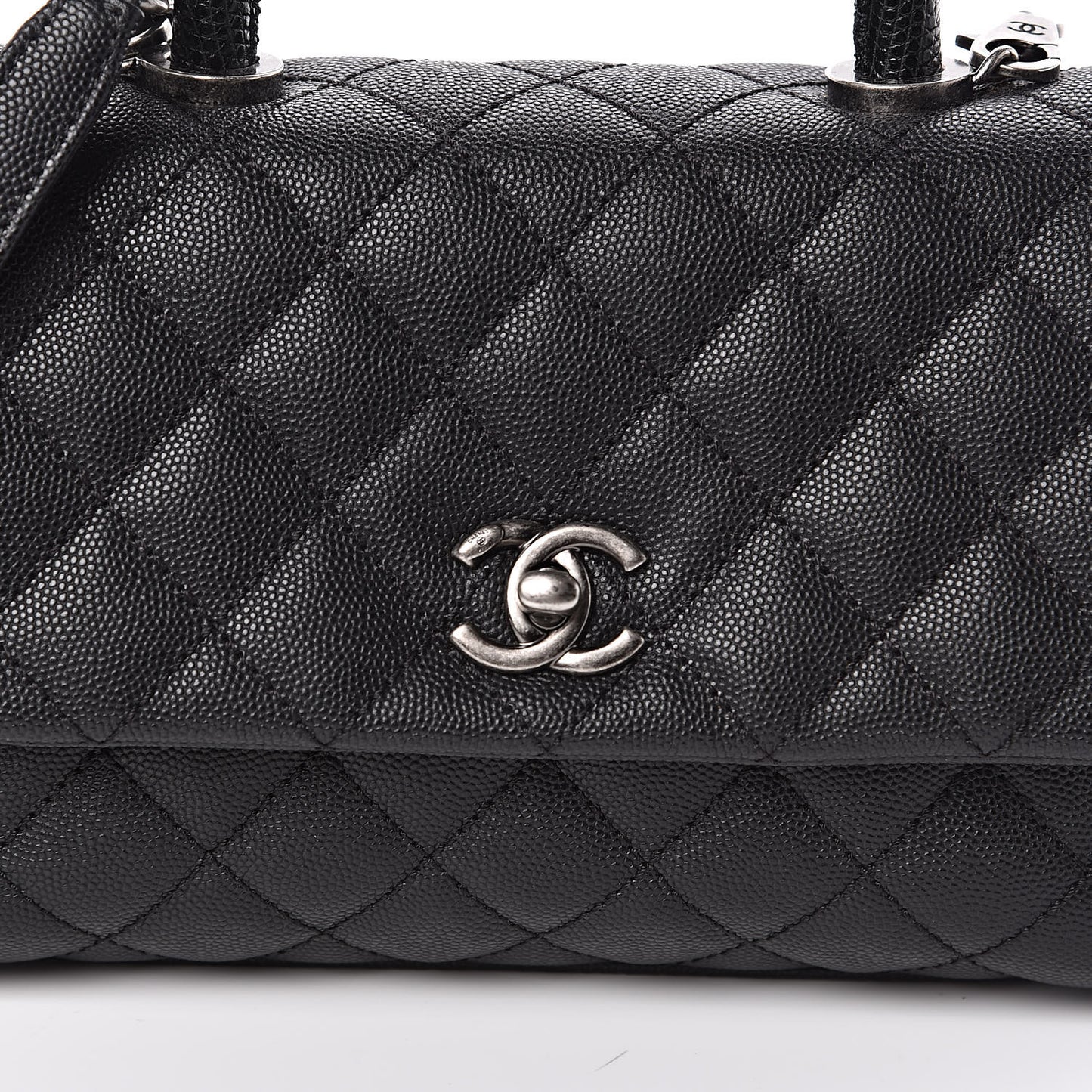 Caviar Lizard Quilted Mini Coco Handle Flap Black