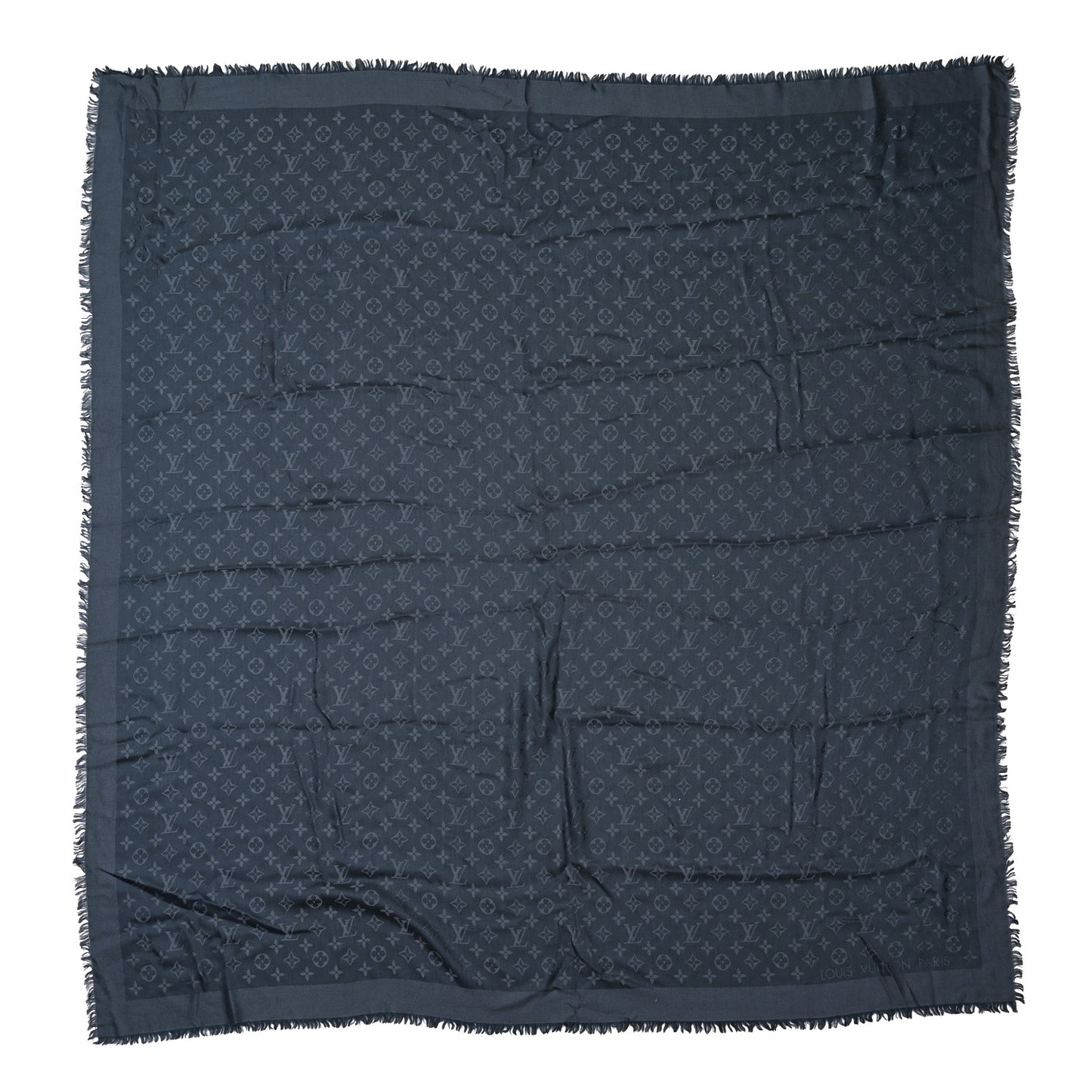 Silk Wool Monogram Denim Shawl Blue