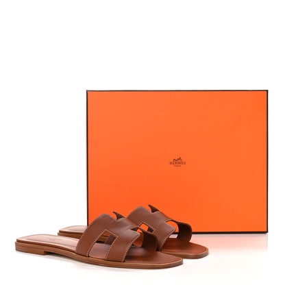 Hermes Box Calfskin Oran Sandals 39 Gold 9 of 9