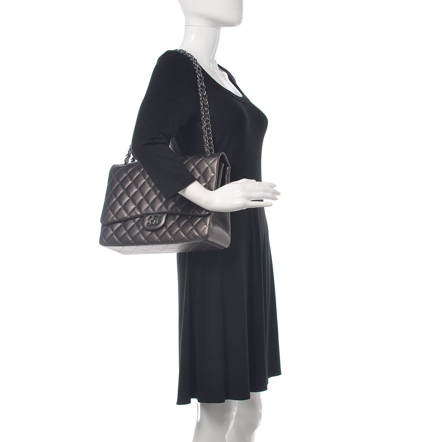 Metallic Lambskin Quilted Maxi Single Flap Dark Grey