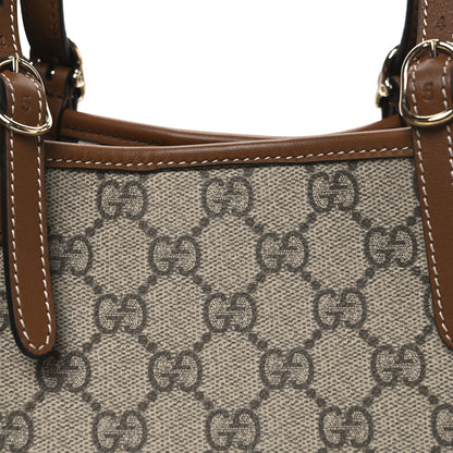 Gucci GG Supreme Monogram Emblem Medium Tote Bag Beige Dark Brown 8 of 11
