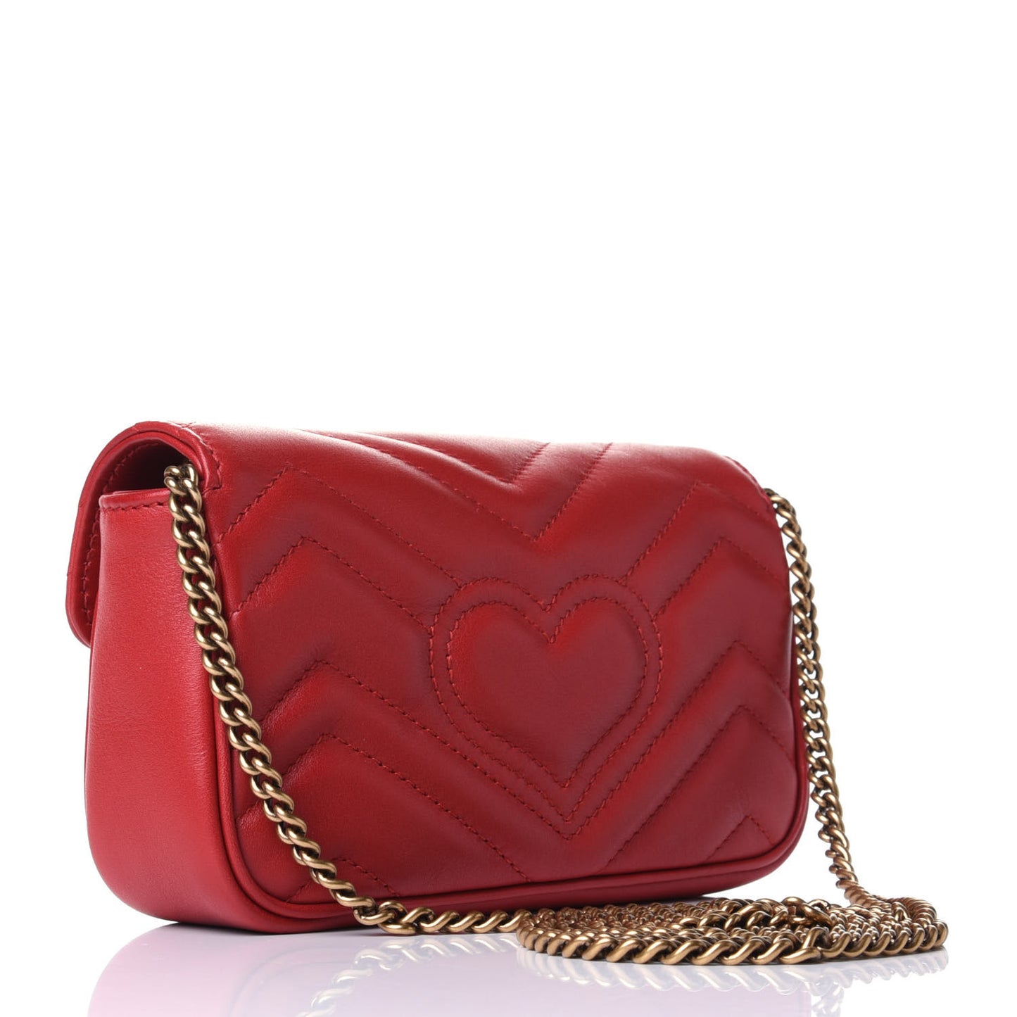 Calfskin Matelasse Super Mini GG Marmont Shoulder Bag Hibiscus Red