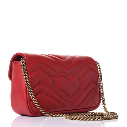 Gucci Calfskin Matelasse Super Mini GG Marmont Shoulder Bag Hibiscus Red 2 of 3