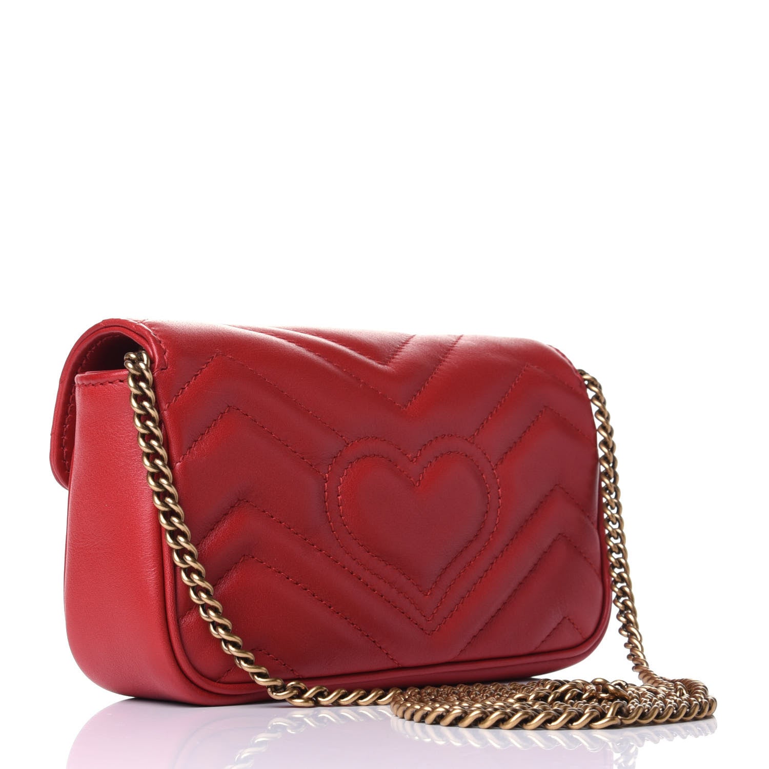 Gucci Calfskin Matelasse Super Mini GG Marmont Shoulder Bag Hibiscus Red 2 of 3
