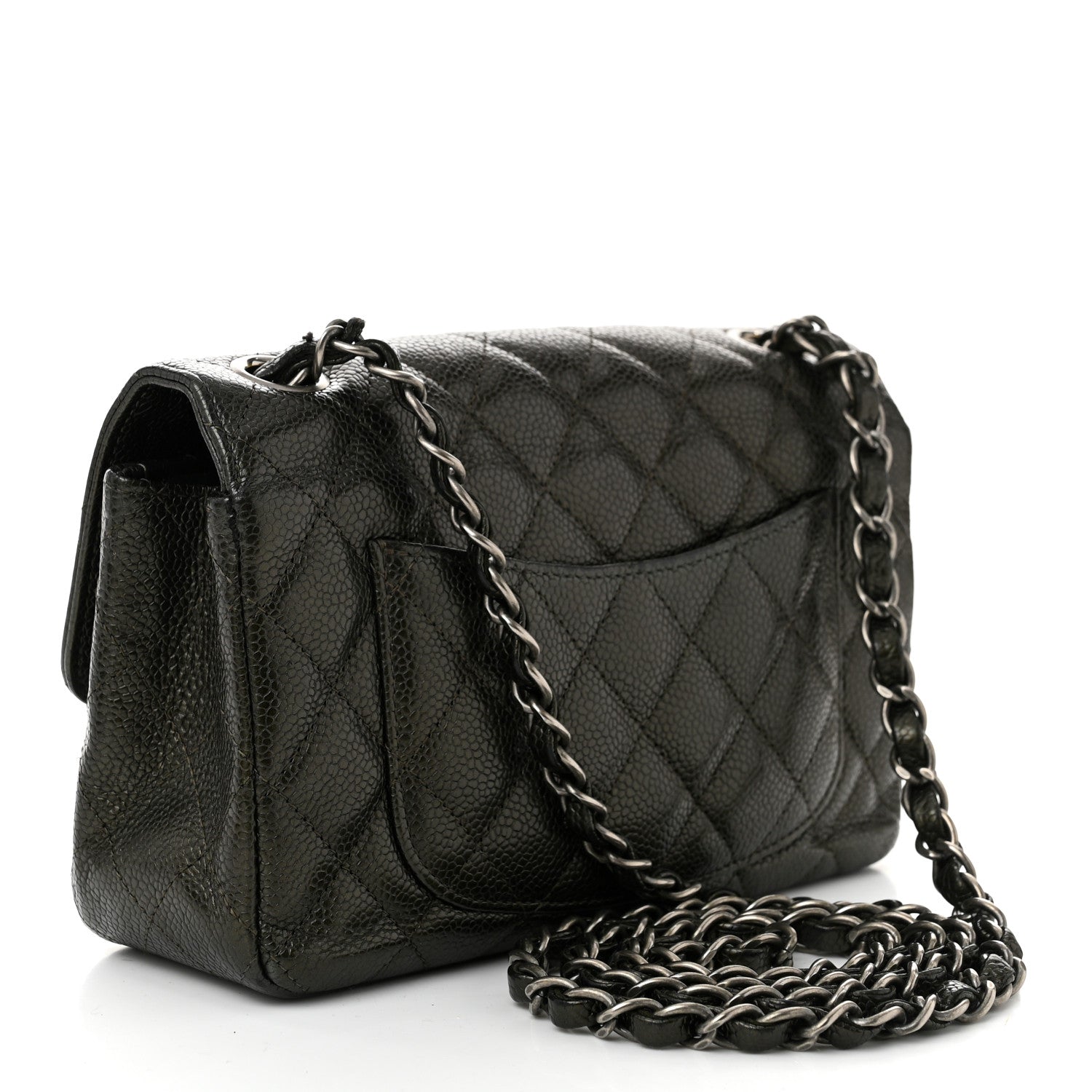 Chanel Metallic Caviar Quilted Mini Rectangular Flap Dark Grey 3 of 10