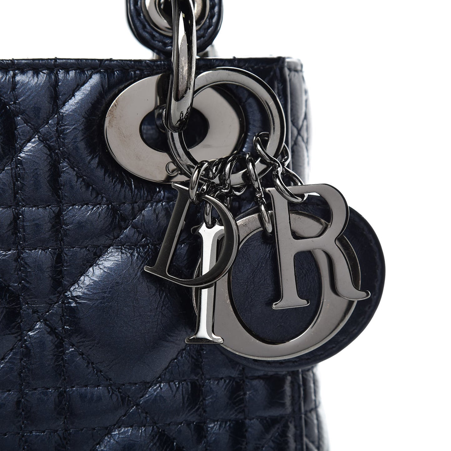 Metallic Calfskin Cannage Mini Lady Dior Marine