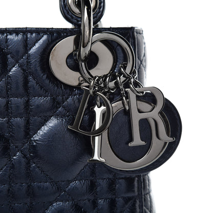 Christian Dior Metallic Calfskin Cannage Mini Lady Dior Marine 10 of 10
