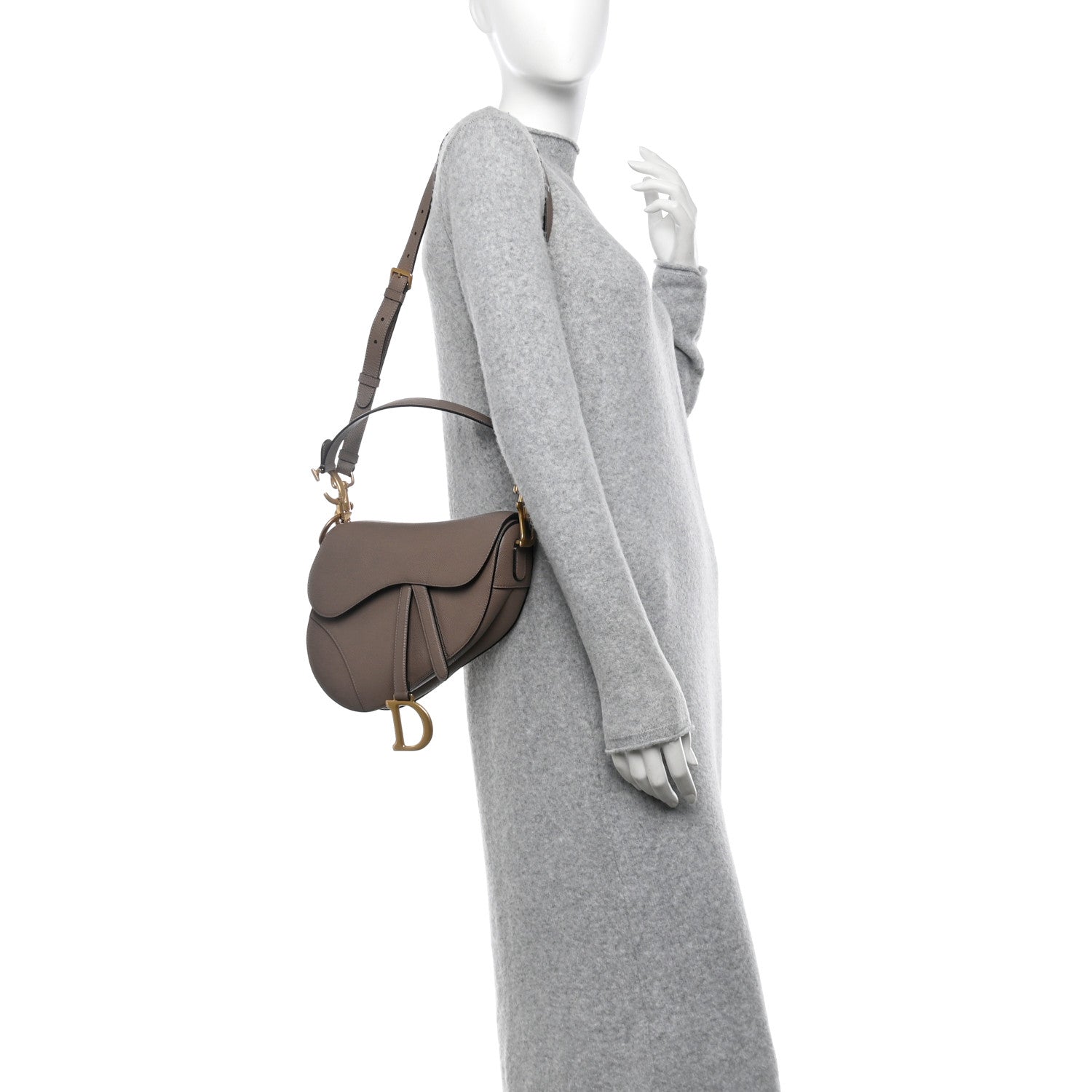 Christian Dior Grained Calfskin Saddle Bag With Strap Taupe 2 of 12