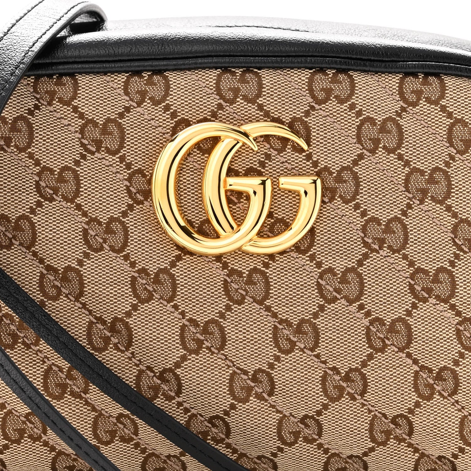 Gucci Monogram Matelasse Diagonal Small GG Marmont Chain Shoulder Bag Beige Black 8 of 10