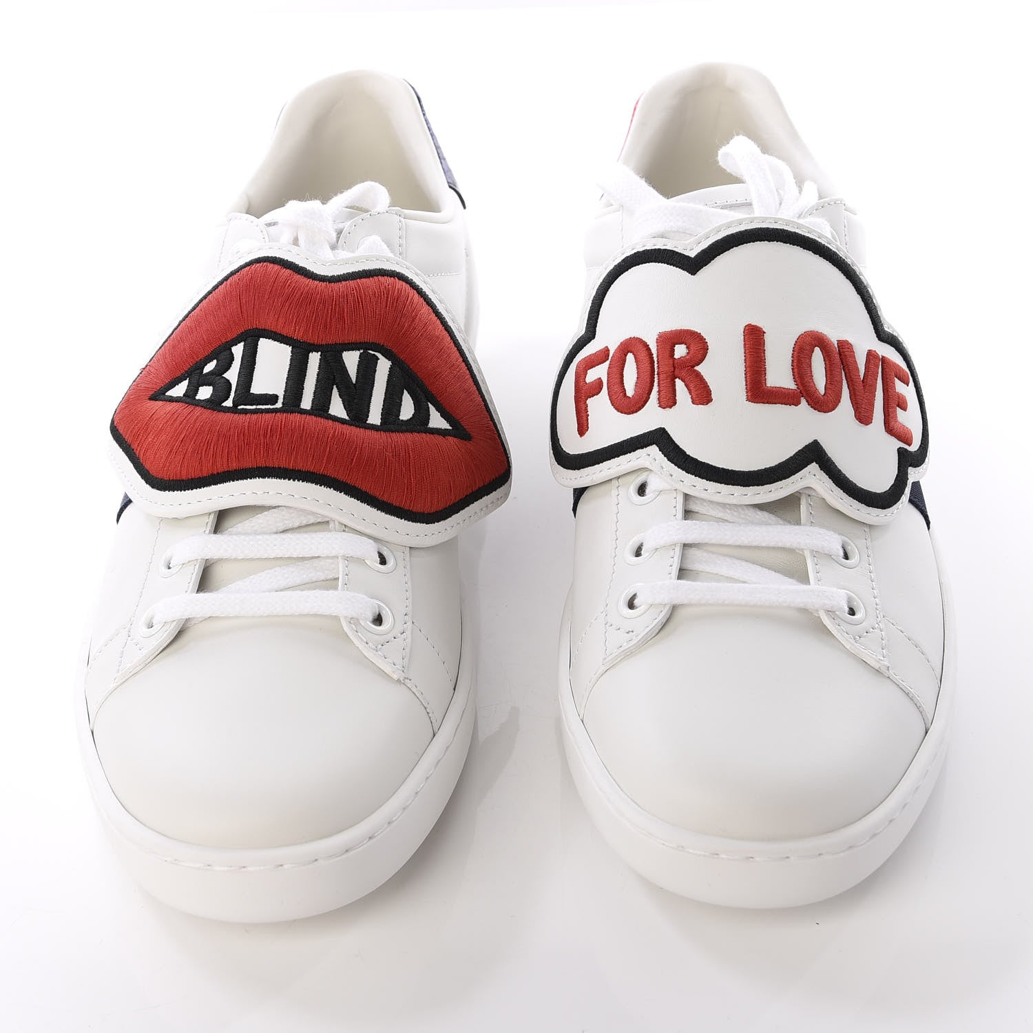 Gucci Calfskin Ayers Web Blind for Love Embroidered Womens Ace Sneakers 38.5 White 4 of 11
