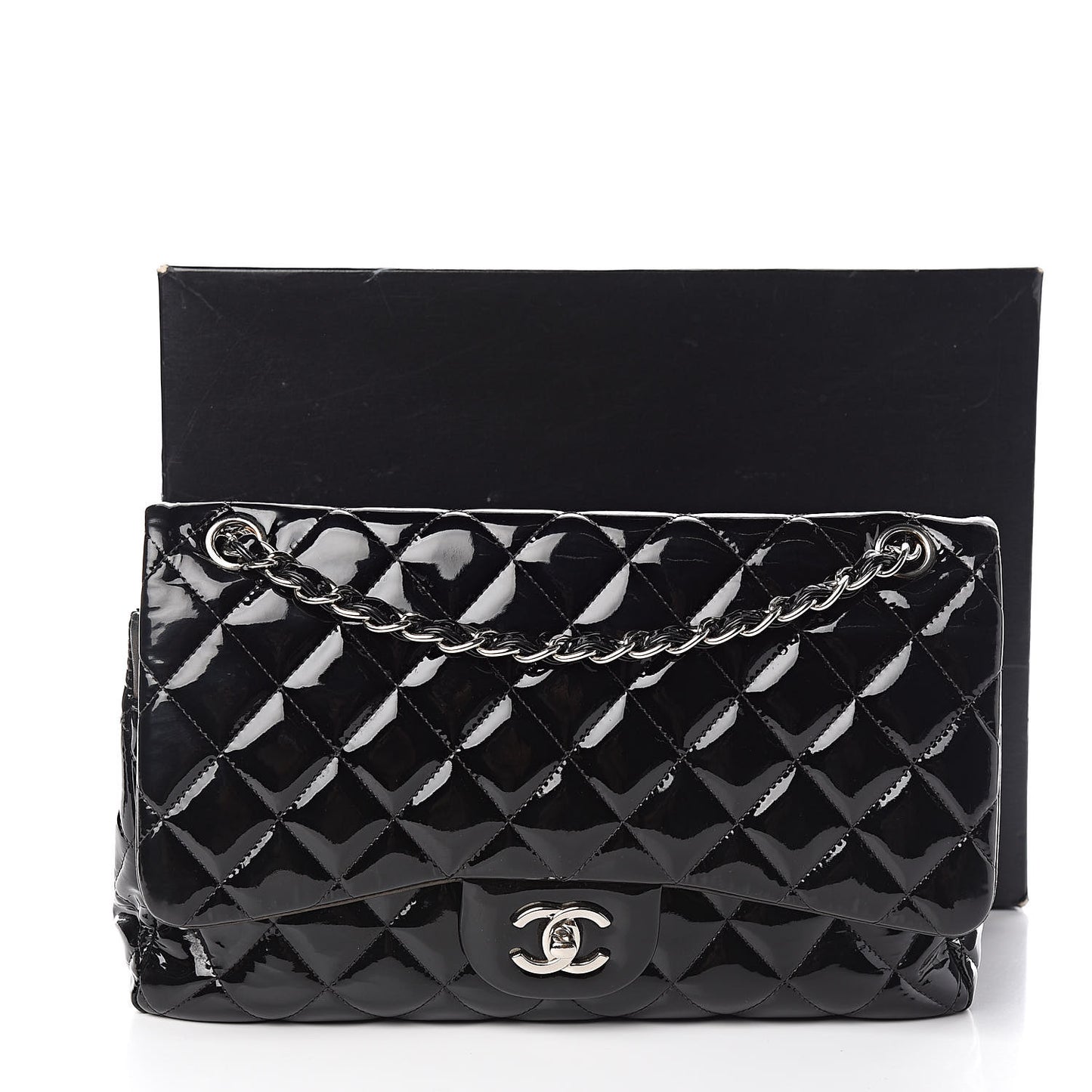 Patent Quilted Jumbo Double Flap Black