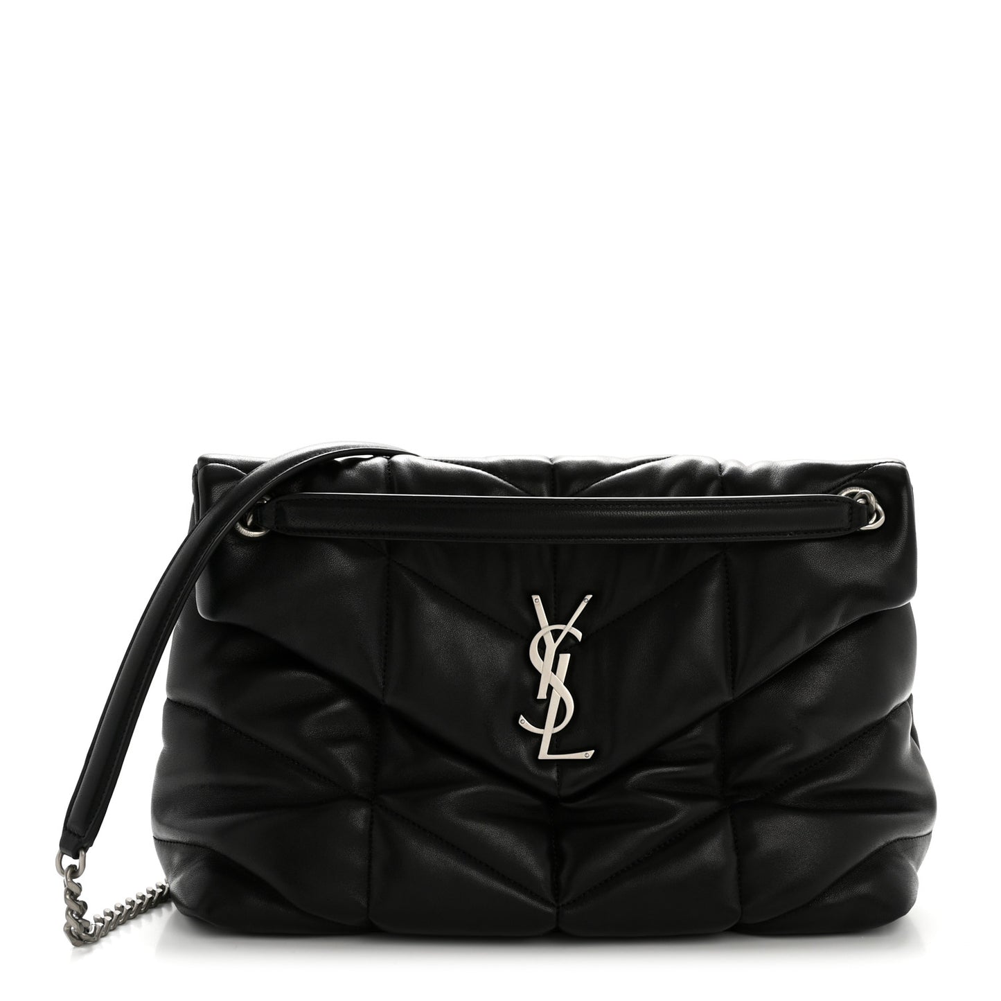 Lambskin Quilted Medium Loulou Puffer Monogram Chain Satchel Black