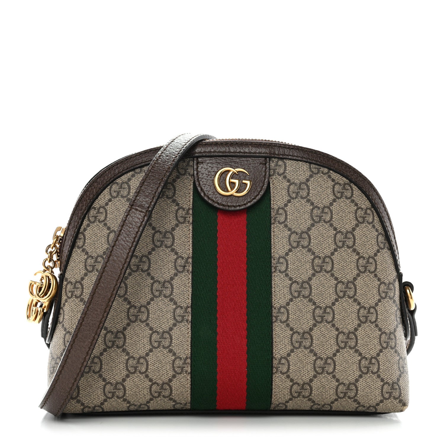 Gucci GG Supreme Monogram Textured Dollar Calfskin Web Small Ophidia Dome Shoulder Bag Beige Ebony New Acero 1 of 12