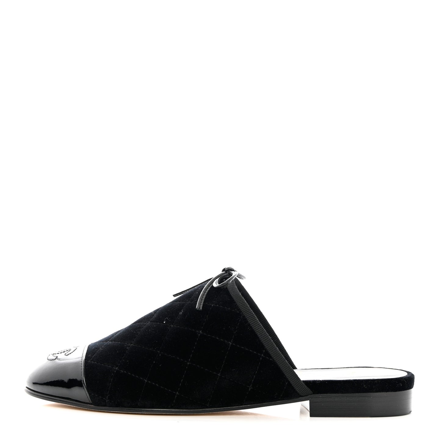 Velvet Patent Quilted Cap Toe Womens CC Mules 36.5 Black