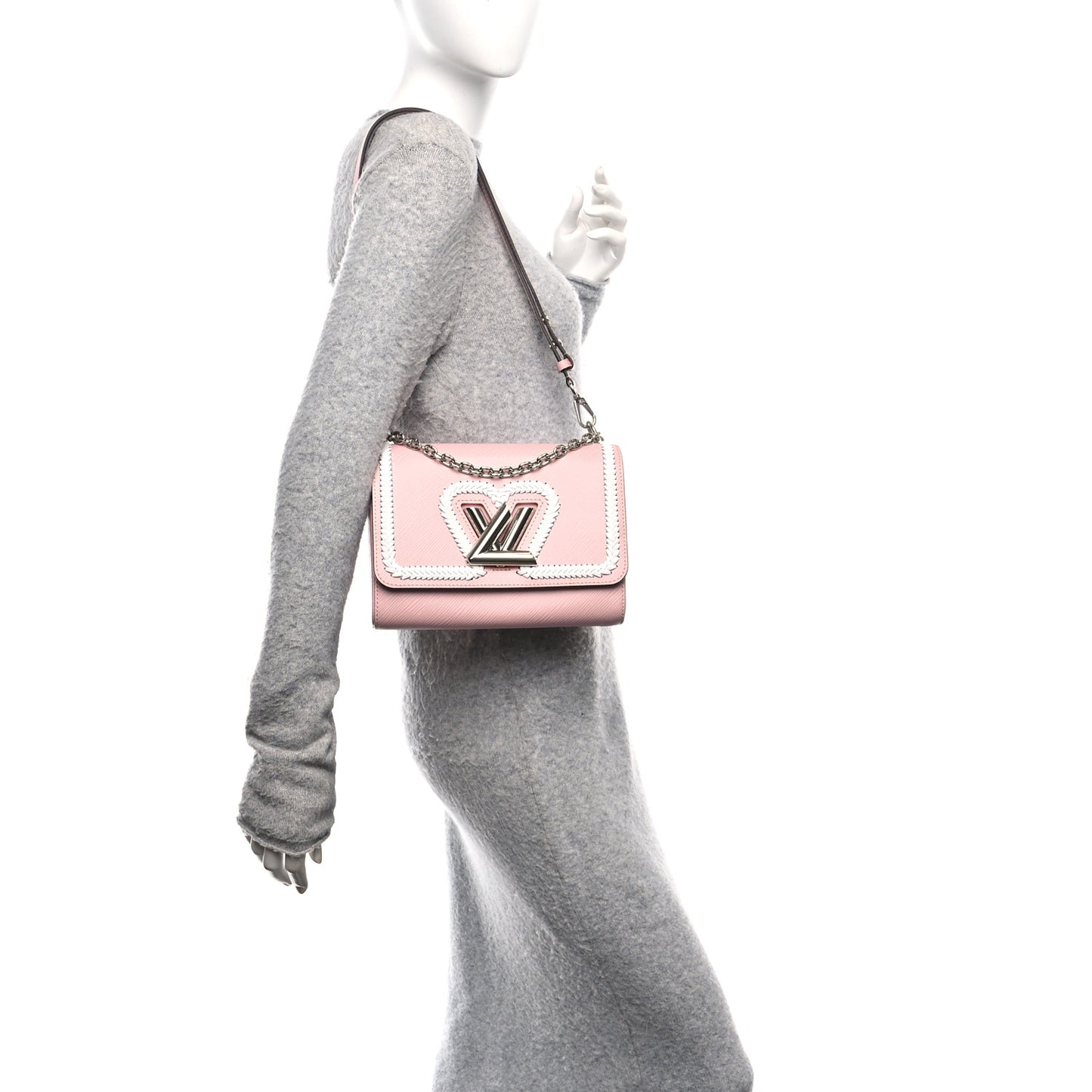 Epi Whipstitch Heart Twist Shoulder Bag MM Rose Ballerine